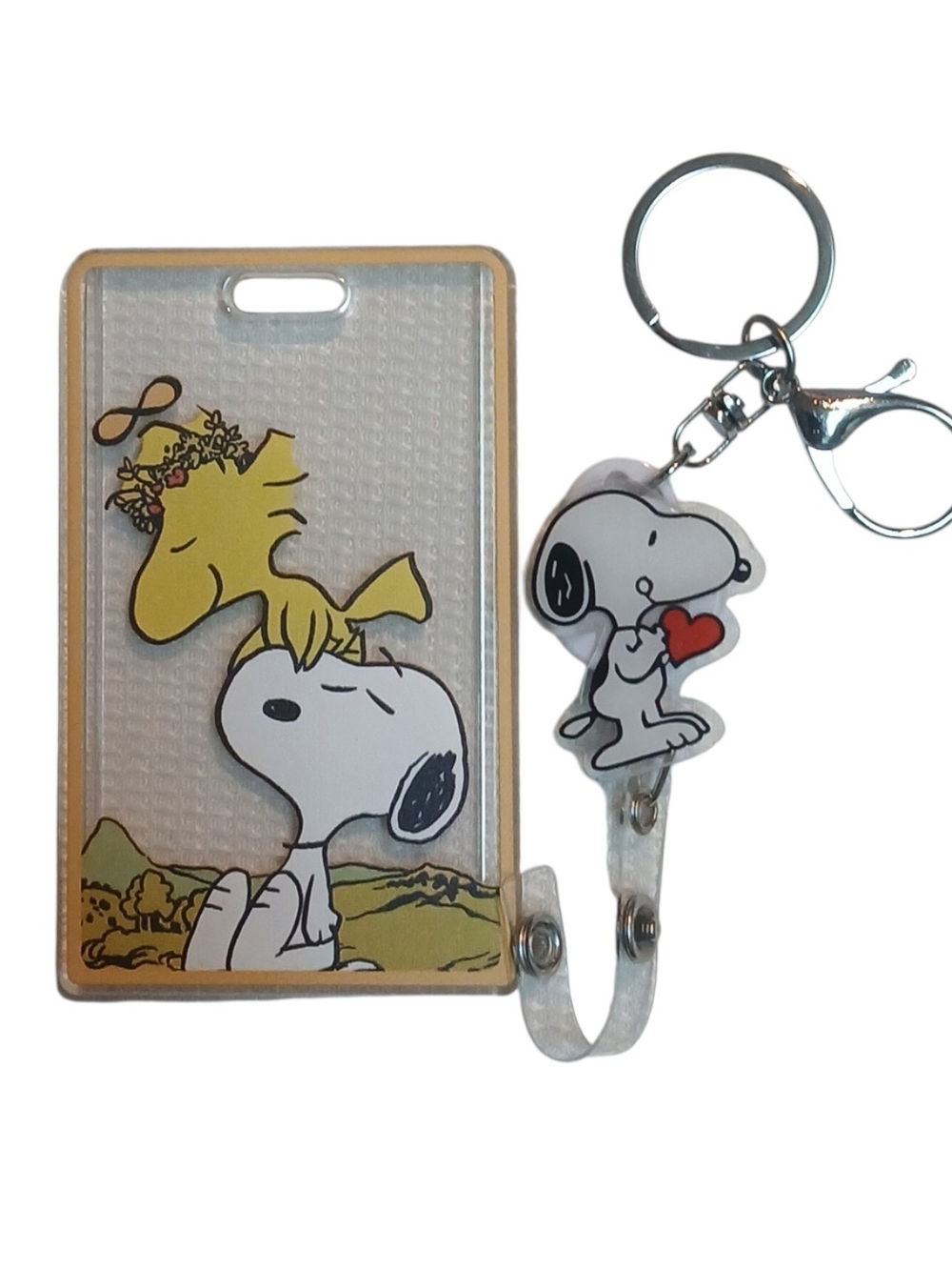 Peanuts -Retractable Snoopy Lanyard & See Through Bage Holder Woodstock & Snoopy